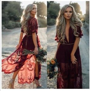 Women Boho Lace Maxi Dress
